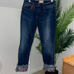Driftwood‎ Colette embroidered floral raw hem cuff jeans ankle crop w31 L26